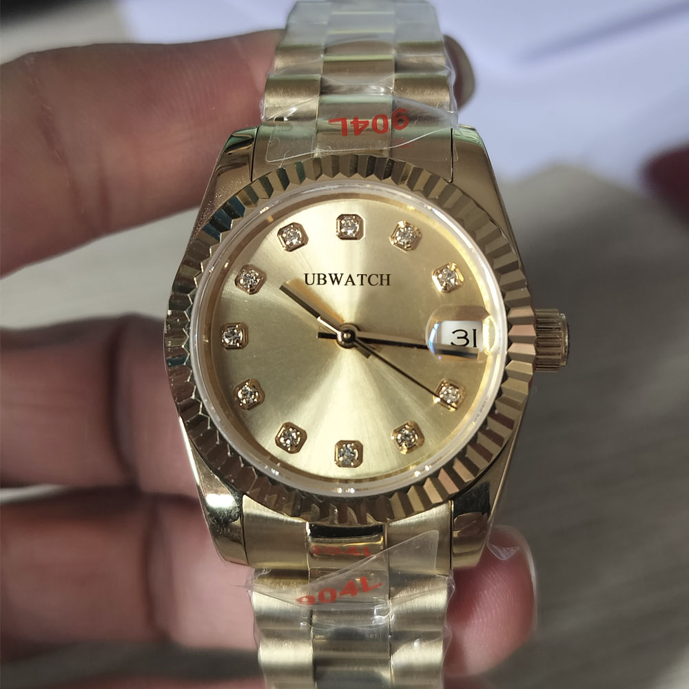 ST9 Automatic Sapphire Glass Yellow Gold 31MM Womens Wristwatches Black Dial Understated Luxury Ladies Watch blue