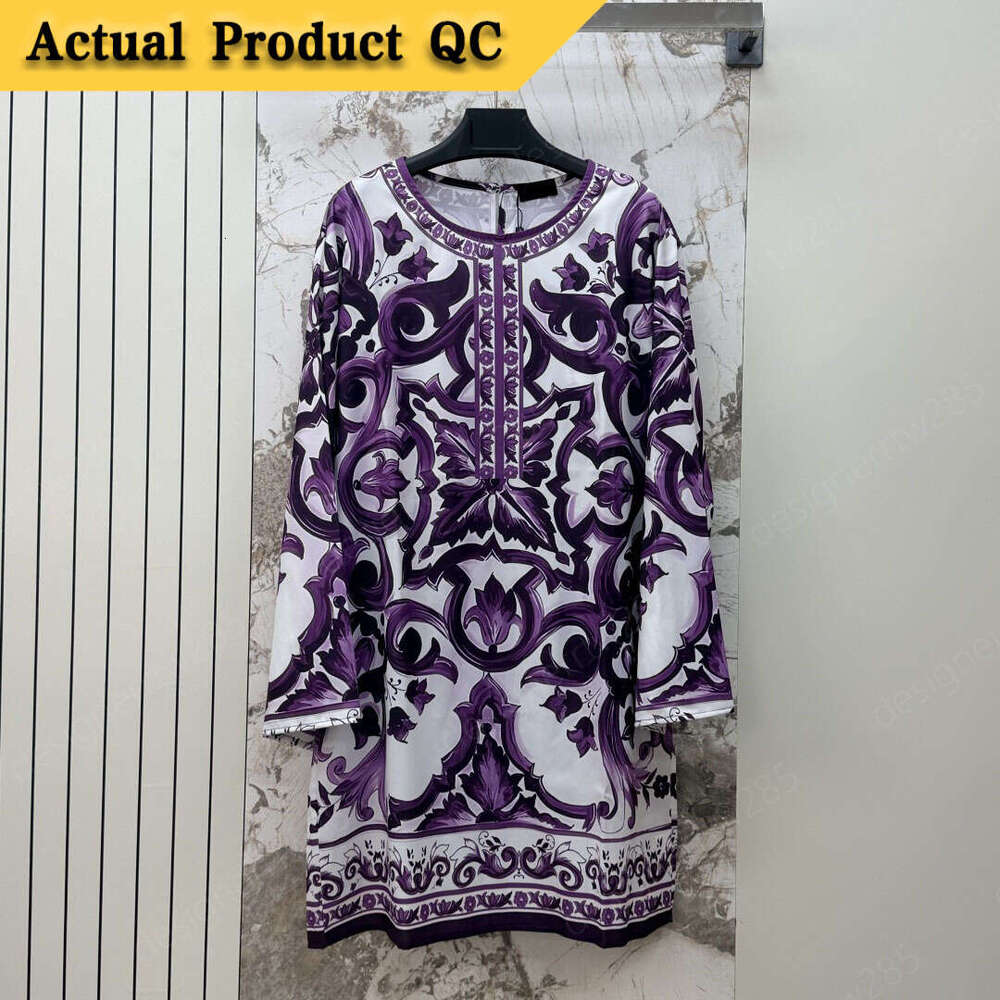vêtements de créateurs Old Money Style Majolica Print Tunique Robe Élégante Violet Baroque Floral Print Loose Fit 3/4 Manches Mini Robe Luxe Insp