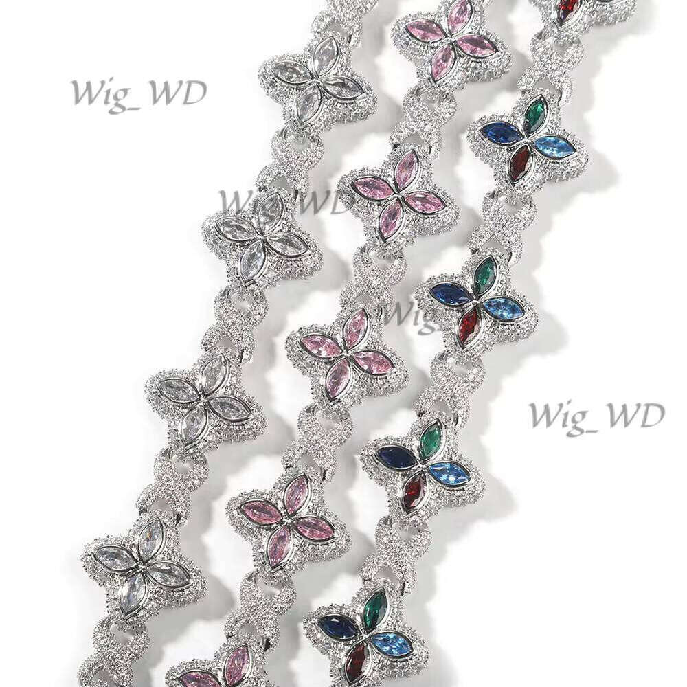 UWIN Duty Free Multicolor CZ Cuban 4 Leaf Clover Flower White Gold Finished Infinited Miami Chain Necklace-image-1110588076