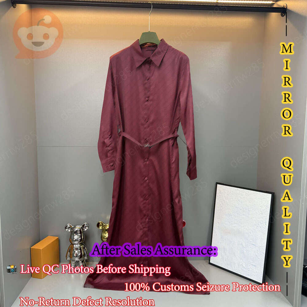 guuuuucci Classic Monogram Dress designer clothes Luxury Burgundy Jacquard Shirt Long Skirts Casual Office Lady Runway Maxi G G Dress Robe Vestid-image-1110693226