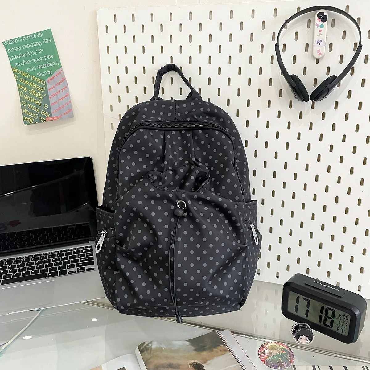 Korean Style Polka Dot Womens Backpack Niche Preppy Versatile Bag Lightweight Nylon Backpack for Students Travel Casual Use 260615BJ