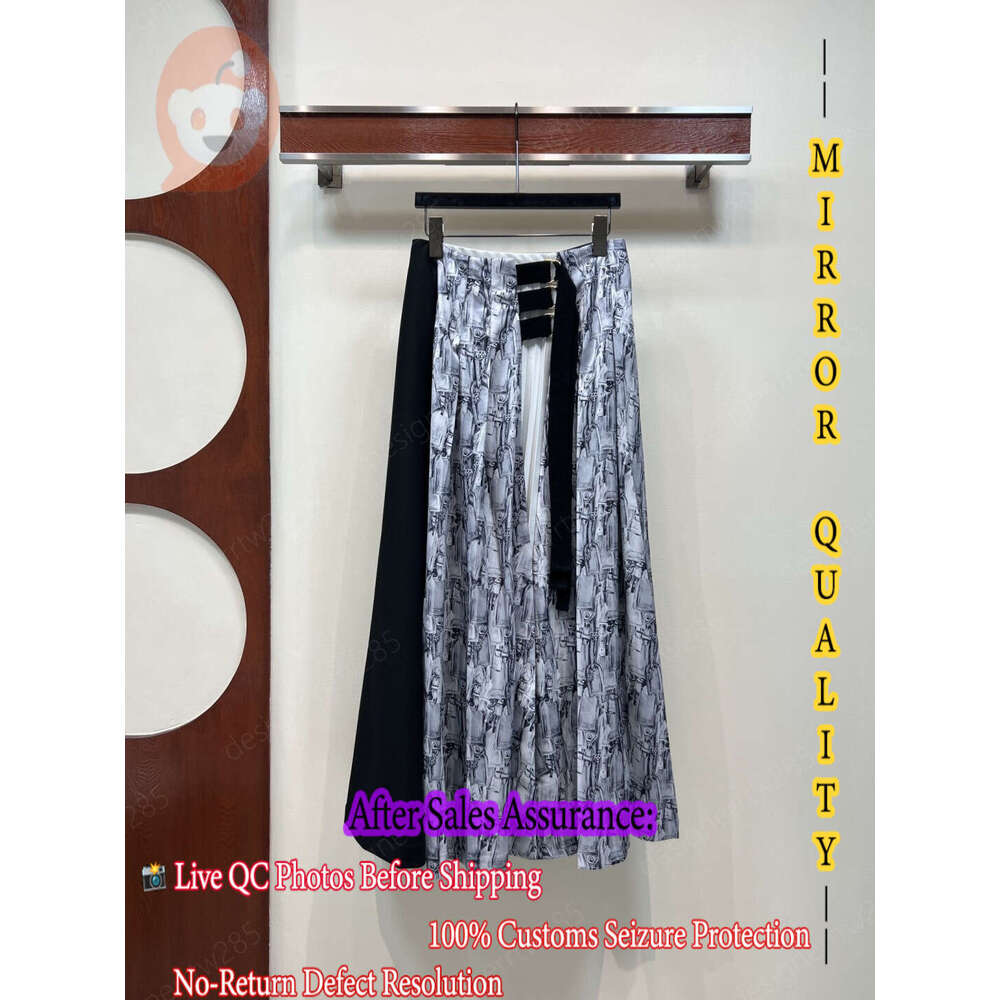 LouiiiisVuuu Printed Patchwork A Line Midi Skirt with Buckle Detail High Waist Pleated Long Skirt designer clothes women Contrast Color Elegant S-image-1110688947
