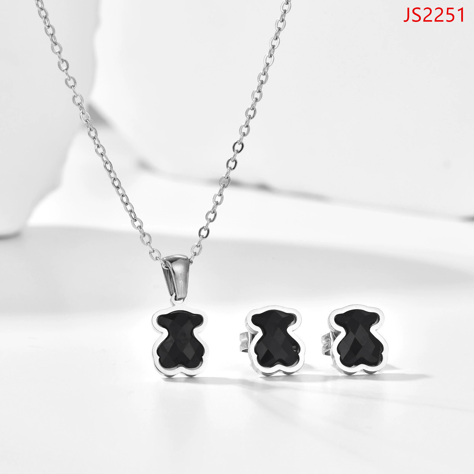 Fashion Women Girls Silver Gold Stainless Steel Span Bear Cartoon Animal White Black Glass Letter Pendant Earrings Jewelry A Giftop Oil Bead-image-1110668441