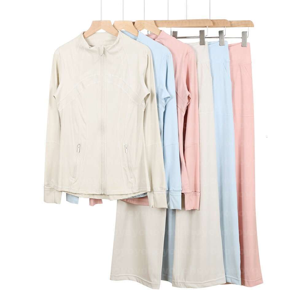 Women's Stand collar jacket and straight-leg pants 2-piece yoga set Outfit Solid Color Nude Sports Shaping Waist Fitness Jogging Sportswear-image-1110693516