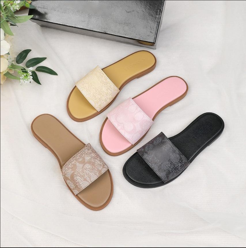 AAA Women slides Designer Sandals lambskin Leather Summer Flat fashion Slipper Weaving shoe upper beach woman Slippers Size 36-42 genuine leather Sh