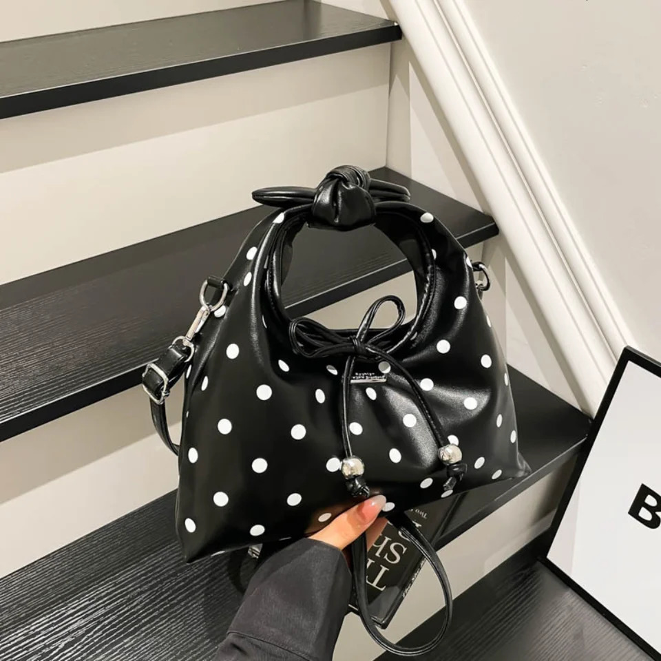 WomenS Versatile Bag Retro Leather Shoulder Bag Bow Tie Crossbody Bag Niche Polka Dot Handbag For Everyday Casual Gatherings 260615BJ