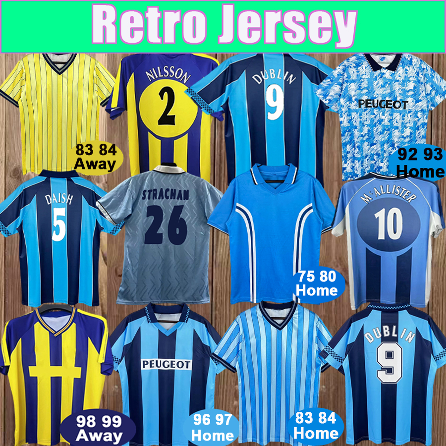 1975 2012 Coventry City RETRO Mens Soccer Jerseys STRACHAN QUINN DAISH TELFER DUBLIN Home Away Vintage Football Shirt Anniversary Adult Uniforms