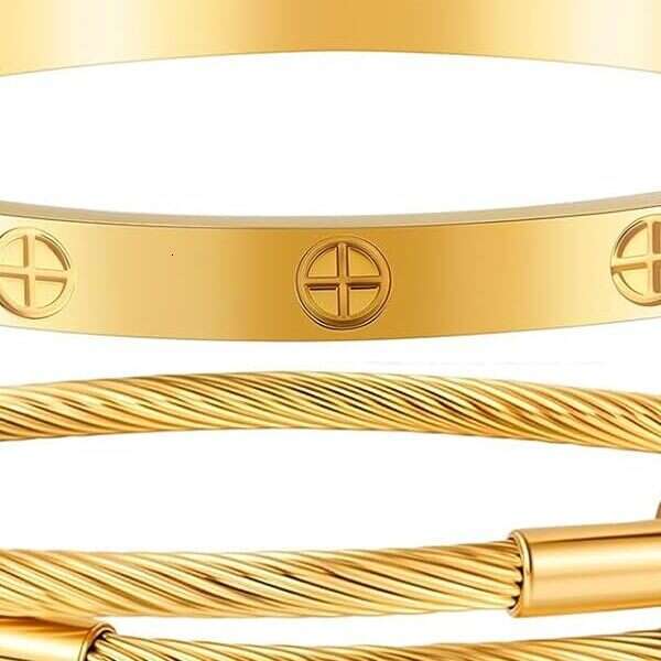 Women's - 4 Pieces, 18K Gold Plated Tennis Stackable Set, Fashionable Non-Tanish Stainless Steel gold Bacelet Accessoies, Designe Jewely Pul-image-1110681693