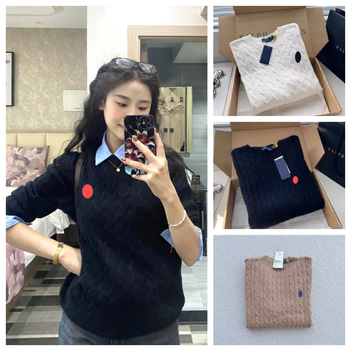 Women's Sweaters Designer Round Neck Sweater With Small Horse Embroidery Vintage Sports Cable Knit Top