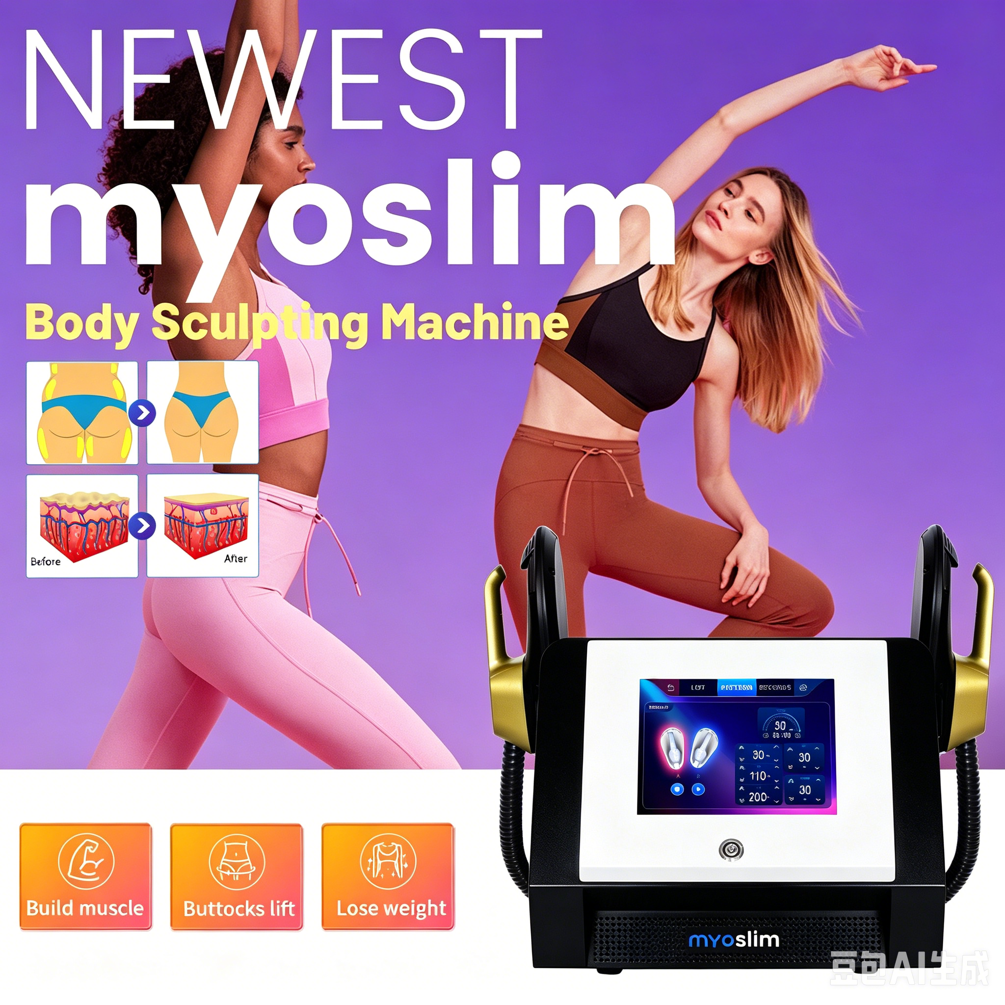 MYOSLIM Hi-EMT Body Contouring EMS Machine 6500W 15T Electromagnetic Muscle Stimulator for Peach Butt Abdomen Sculpt-image-1110651443