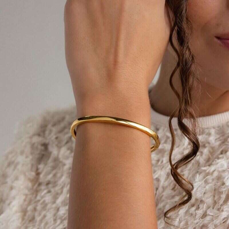 Trendy Minimalist Dainty - 18K Plated Gold Bracelet for Women Waterproof Stainless Steel Bangle Small Wrist Non Tarnish Jewelry Gift-image-1110687203