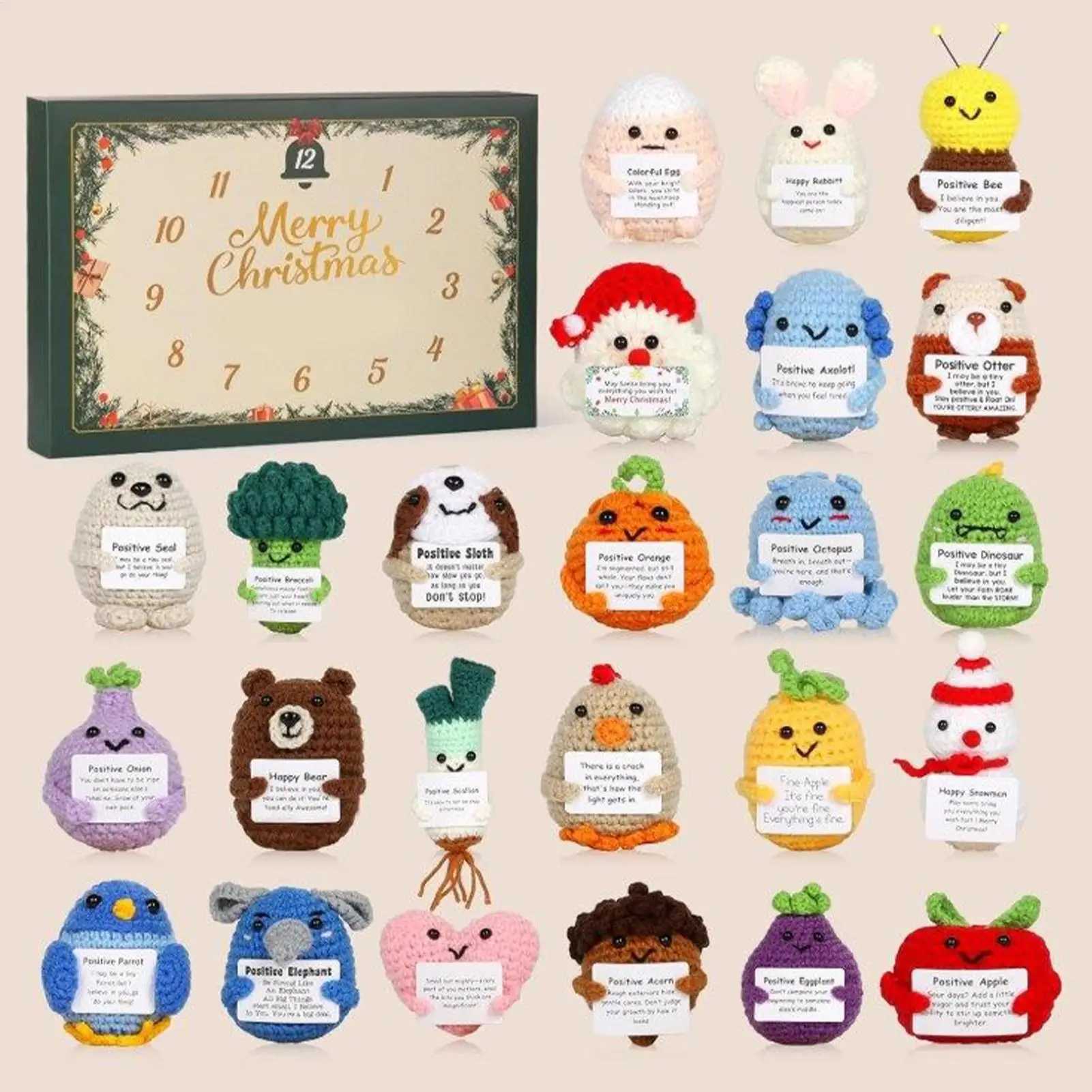 Christmas Emotional Supportors Advent Calendar Gift Box 24 Days Handmade Emotional Crochet Toys With Positive Card L260612P1TU