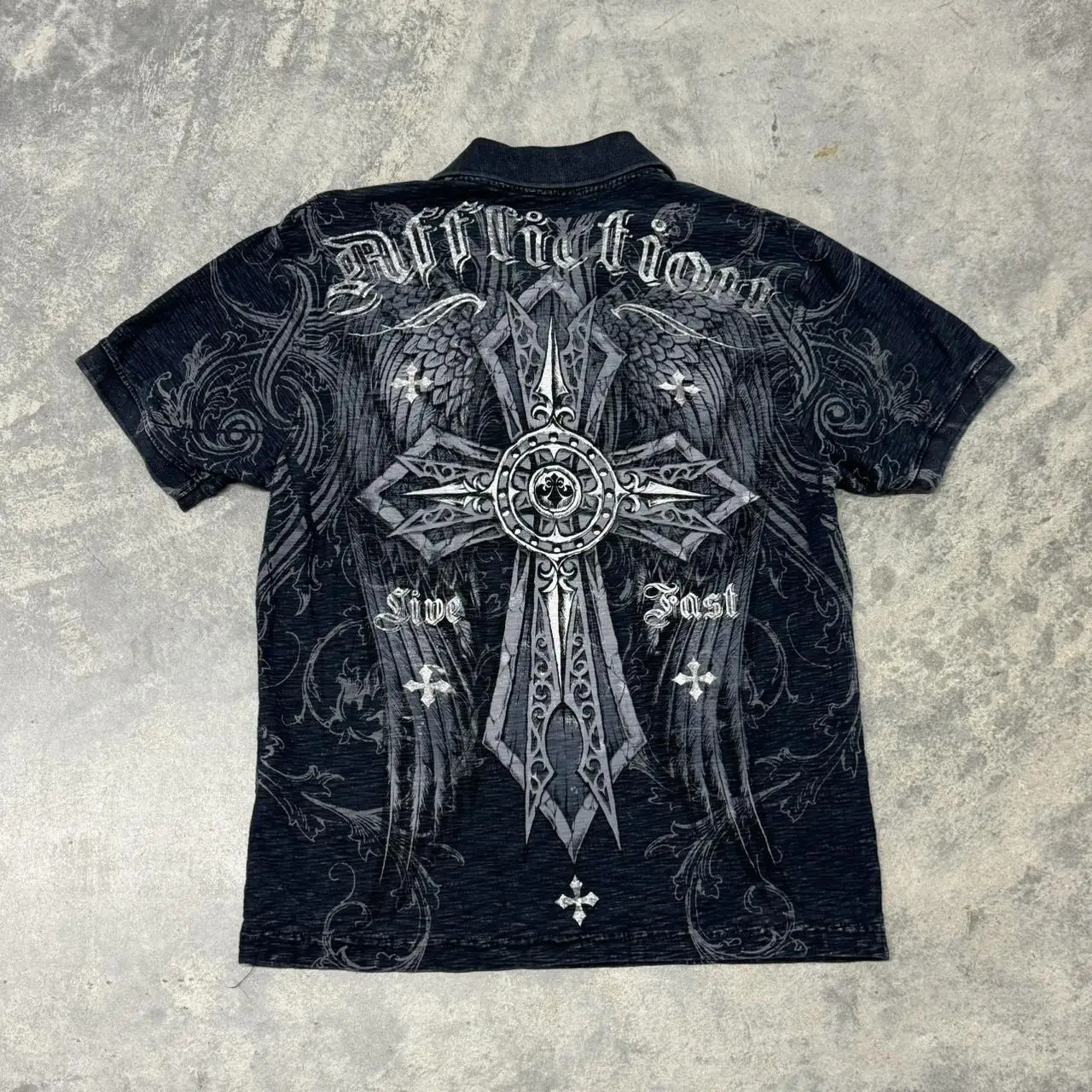 Affliction Men Polo shirt Skull Graphic Harajuku Round Neck Oversized T Shirt Short Sleeve Tops Gothic Clothing Street Wear 260615