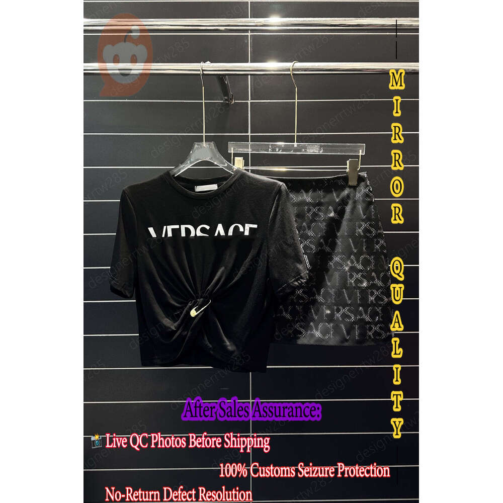 Versaccce Sexy 2 pièces jupe ensemble à manches courtes haut court vêtements décontracté mode lettre motif tricoté jupes tenues grille géométrie
