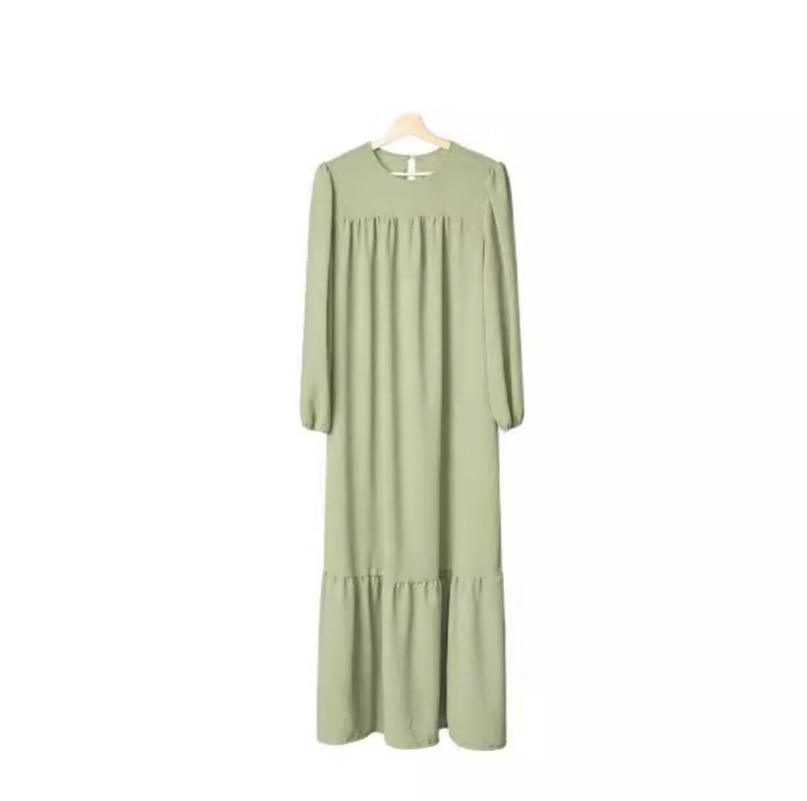 (1939) New Solid Color Elegant and Simple Loose Large Size Elastic Cuff Dress