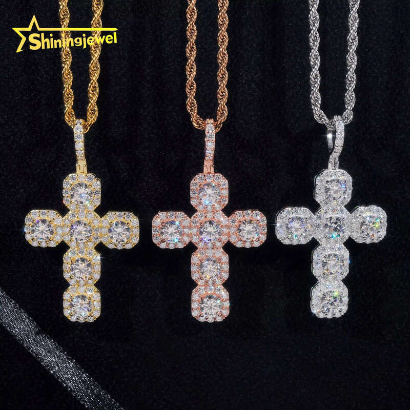 New Design Hot Selling 925 Sterling Silver Hip Hop Jewelry Necklace Pendants VVS Iced Out Moissanite Diamond Cross Pendant-image-1110580197