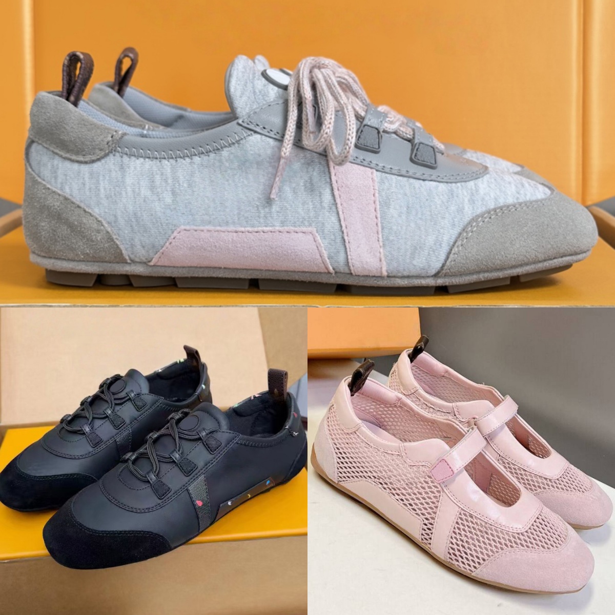 Women Colorblock Lace-Up Sneakers Mary Jane Sneakers Slip-On Mule Sneaker Leather/Suede/Textile/Mesh Casual Trainers-image-977072702