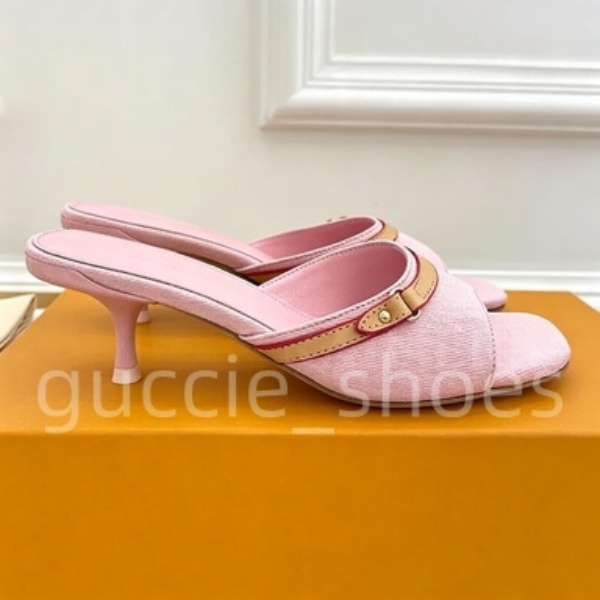 heels x TM Mule high heeled designer womens pink denim 6CM mules Signature Leather outsole models stiletto heel feminine style casual mule sandals