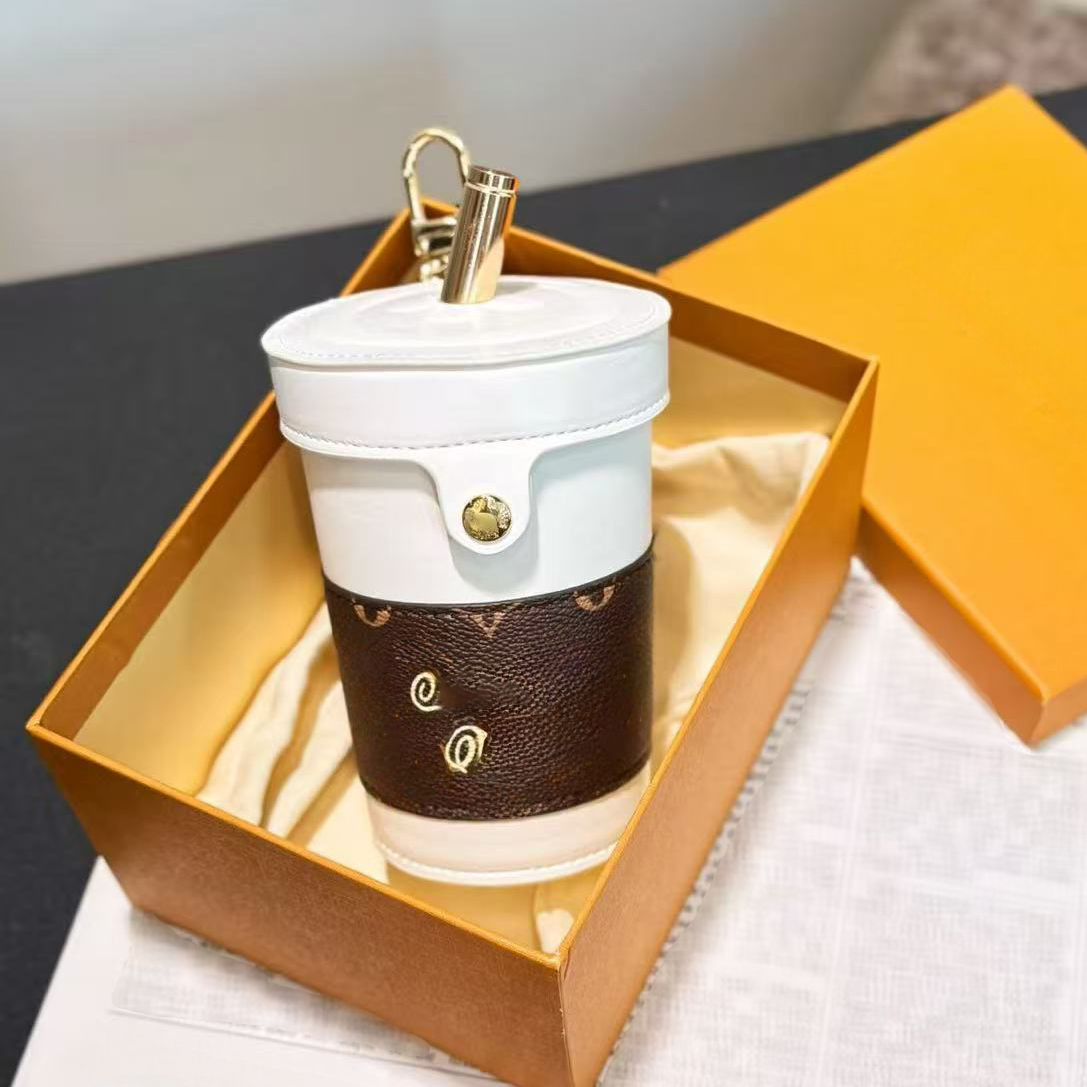 2026 Luxury Cup Shaped Mini Pouch Keychain designer Bag Charm Monogram Canvas Script Earbud Coin Storage Bag Charm Key Ring Charm women Gift Keyring