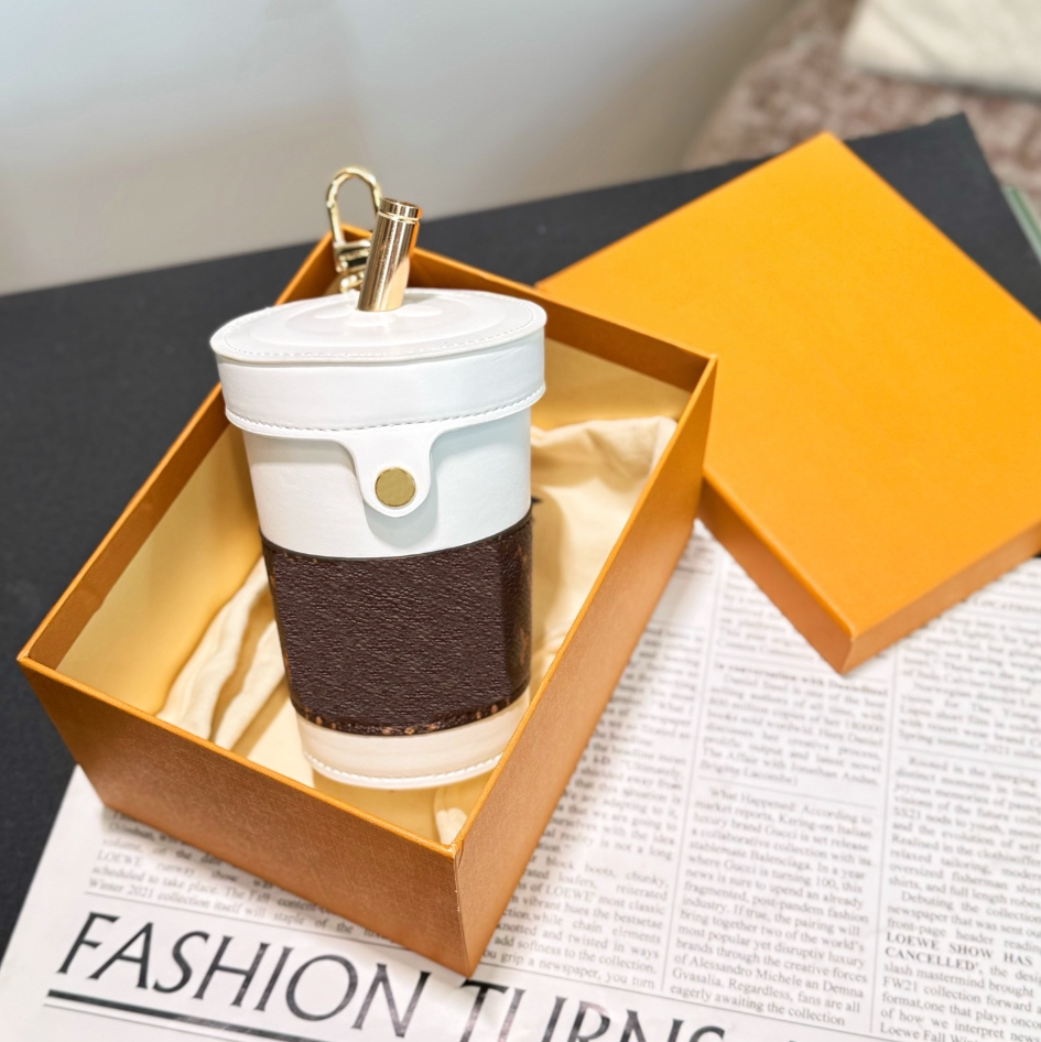 New Key Holder Leather Keychain Classic Chain Luxury Designer Cup Wallet Keyring Cute Coffee Mug bag charm pendant for women girl Christmas gift