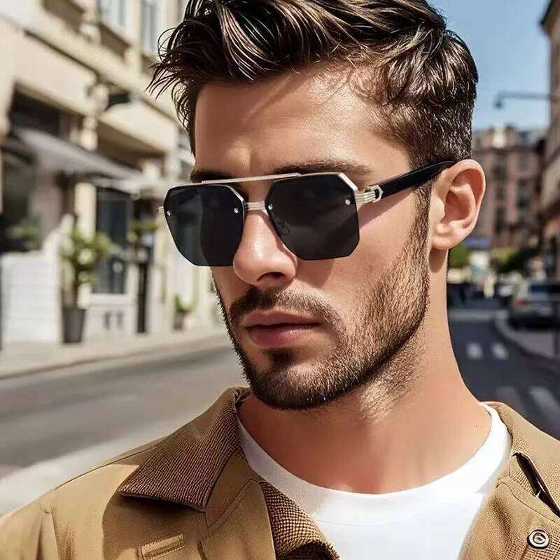 Hot-Selling Double-Barrel Square Half-Frame - Stylish And Simple Ideal For Pilots, Fashionable Sunglasses 2408