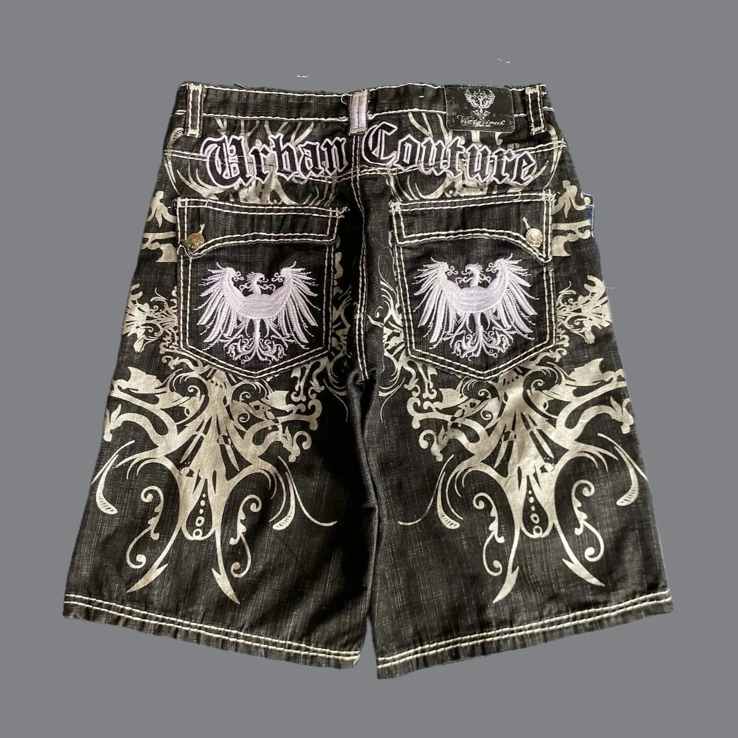 Streetwear Denim Shorts Mens Embroidery American Hip Hop Printed Loose Gothic Retro Harajuku Fashion Y2K 260609