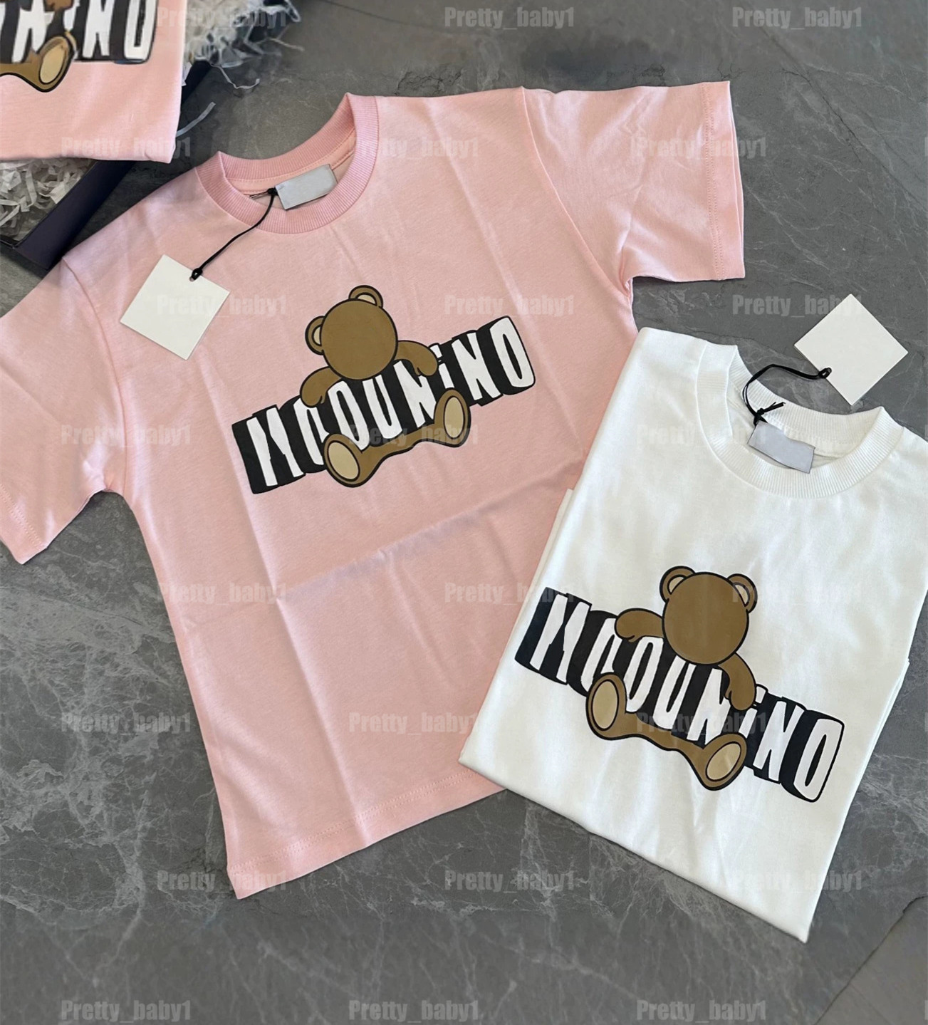 Kids Designer Clothes for Boys T-shirts Cartoon Bear Printing Letter 100% Cotton Children Girls Short-sleeved Loose Tees Tops Summer Kids Clothing
