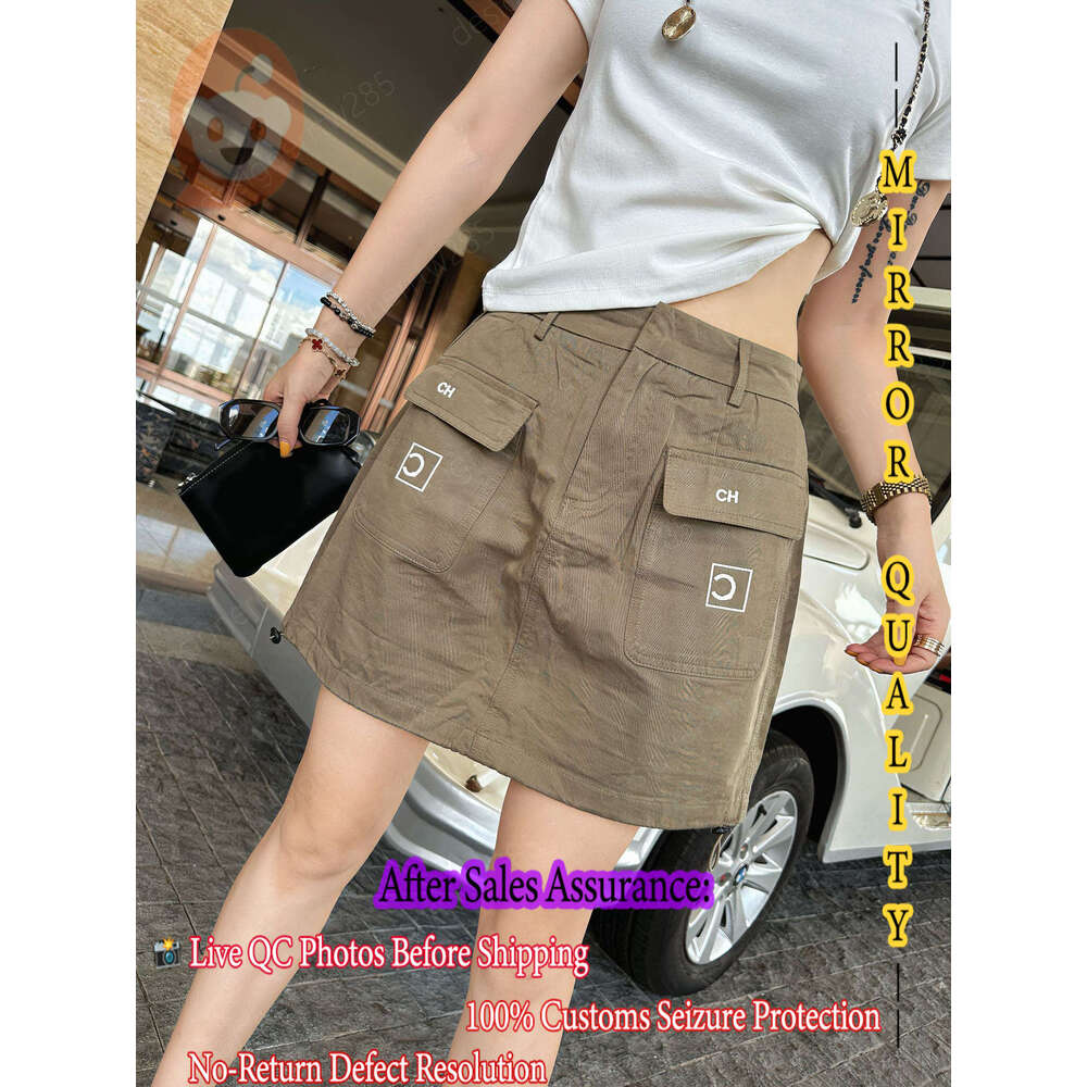channneled clothing Luxury Embroidered Pocket Matching Skirt Drawstring Tied High Waist Skirts Cotton Casual Golf Skirts Summer Designer Outfits-image-1111764346