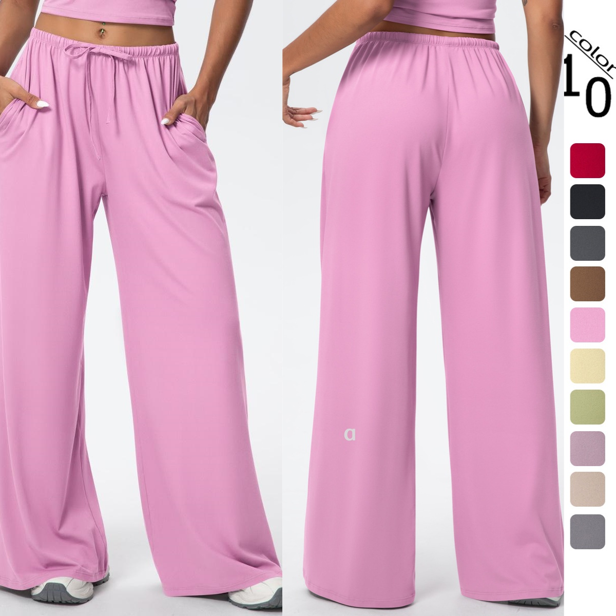2346AO Pantalon large élastique pour femme avec cordons de serrage en tissu brossé Pantalon long décontracté pour le sport et le fitness Pantalon