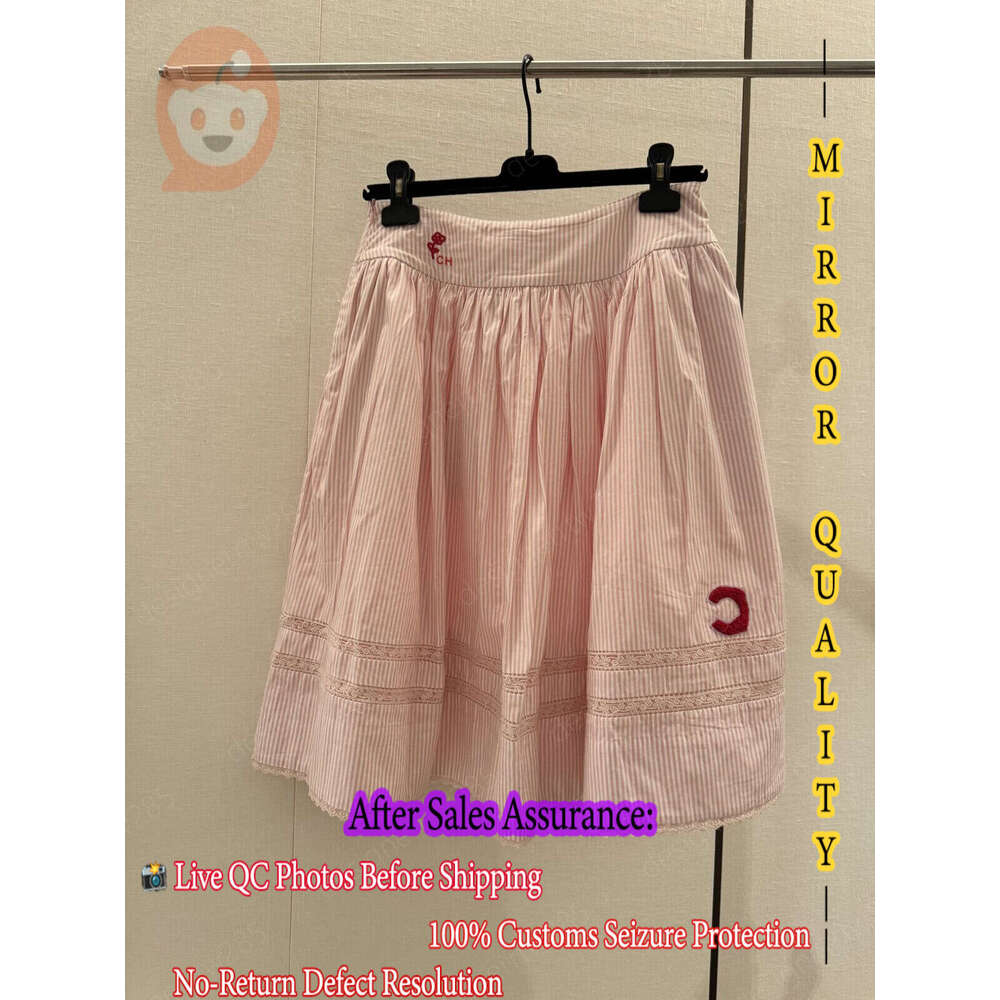 channneled clothing Luxury Brand Embroidered Cotton Matching Skirt Striped Flounce High Waist Skirts Casual Golf Skirts Summer Designer Outfits C-image-1111765171