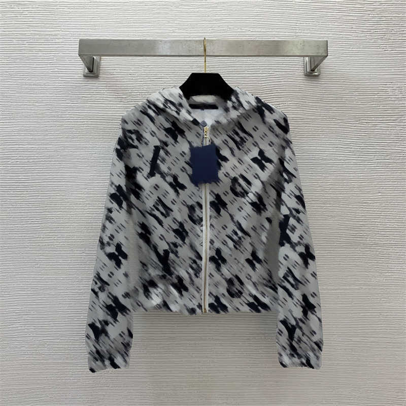 designer jacket women fashion clothes All-over vintage letter logo print Loose fit top Zip-up hooded jacket Sun protection jackets S-2XL