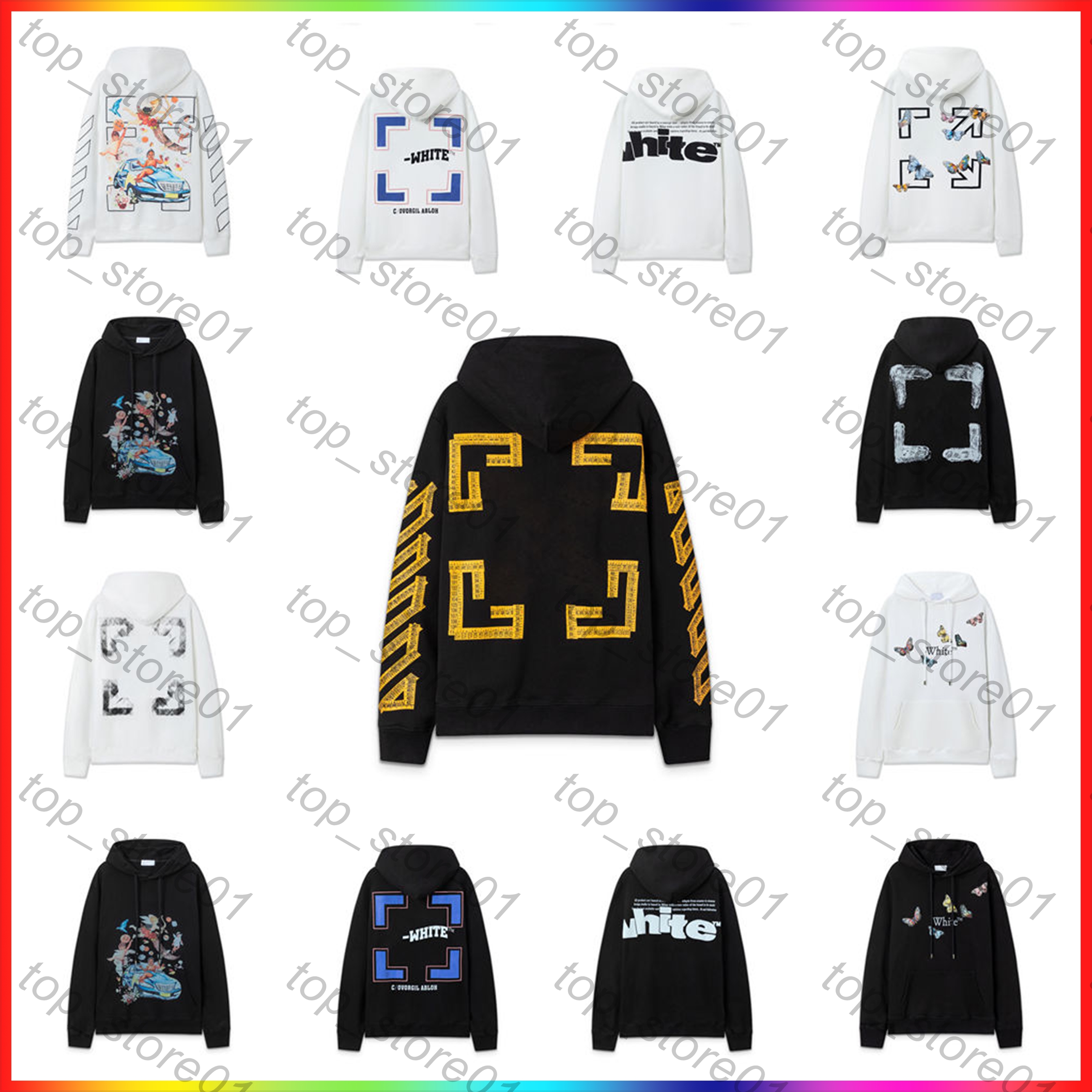 2026 designer sweater men off white hoodie Luxury Men's Crew Neck Printed Pullover Skateboards Cotton Blend Hoodie Casual Graffiti Women Loose