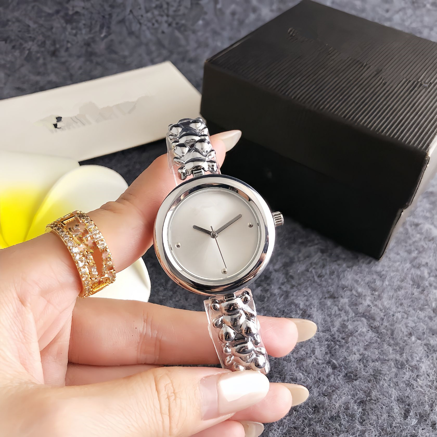 New Arrival Women Men Silver Rose Gold Stainless Steel Bear Span Animal Electronic Watch Letter Square Zircon Cartoon Animal Bracelets Pulsera Sp-image-1110649432