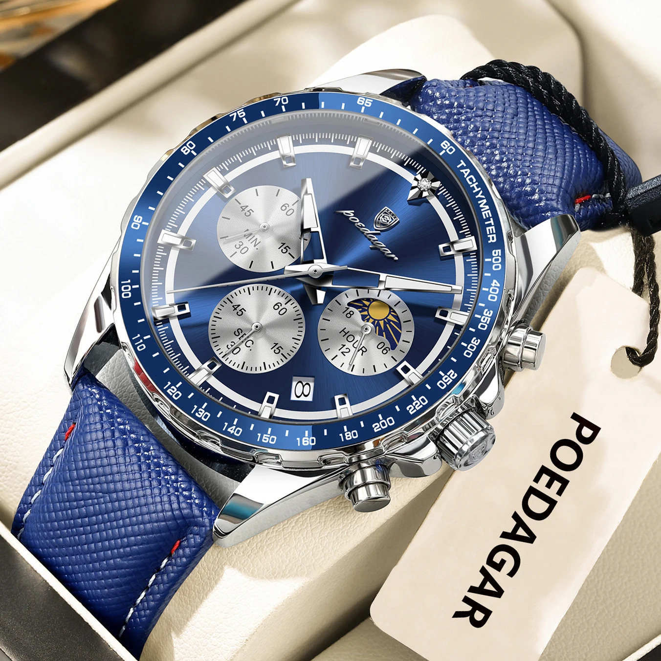 POEDAGAR Original Fashion Men Clock Luminous Waterproof Chronograph Date Man Wristwatch Leather Quartz Sport Mens Watches Reloj260611