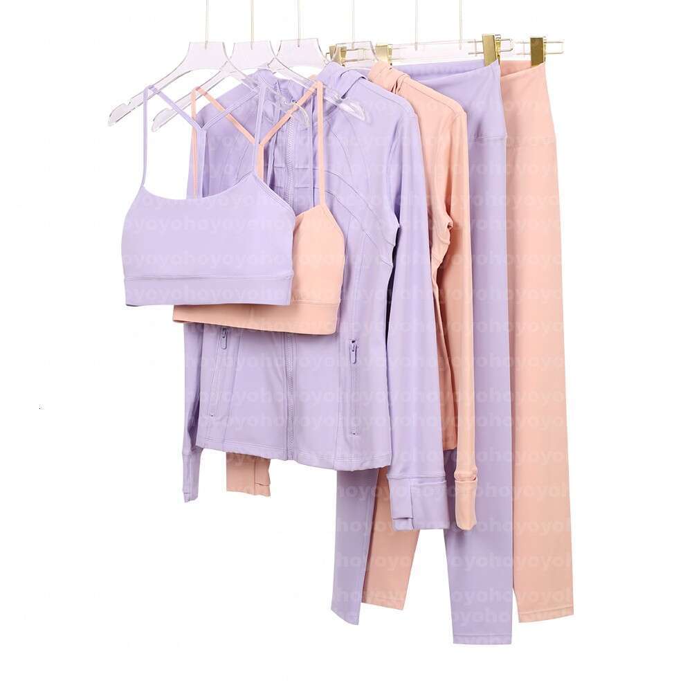 Women's Hooded jacket, Y-back top, and 7/8-length pants yoga set Outfit Solid Color Nude Sports Shaping Waist Fitness Jogging Sportswear For-image-1110676598