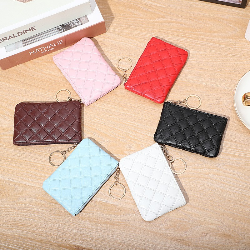 Luxury Wallet 2026 Women Quilted Faux Leather Coin Purse, Mini Zipper Wallet With Gold Key Ring Card Holder