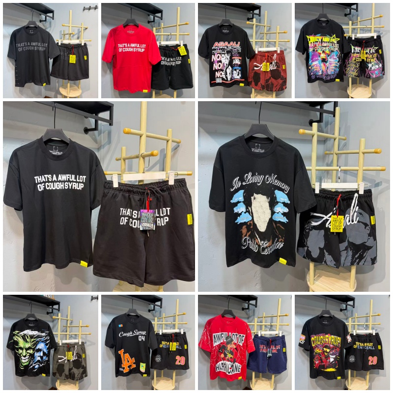 Awful Lotta Cough Syrup shirt Graphic tee Matching Set Mens High Quality Loose Fit Casual Shirt Shorts Y2K shirt Retro Designer shirt men Outdoor Fa