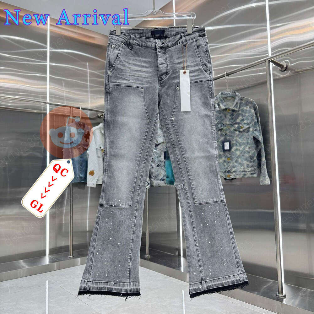 P004 PurpleFlared Jeans Designer Grey Flared Jeans Men Double Knee Denim Luxury Streetwear Bootcut Carpenter Pants Raw Hem Trousers Vaqueros Homm-image-1110809842