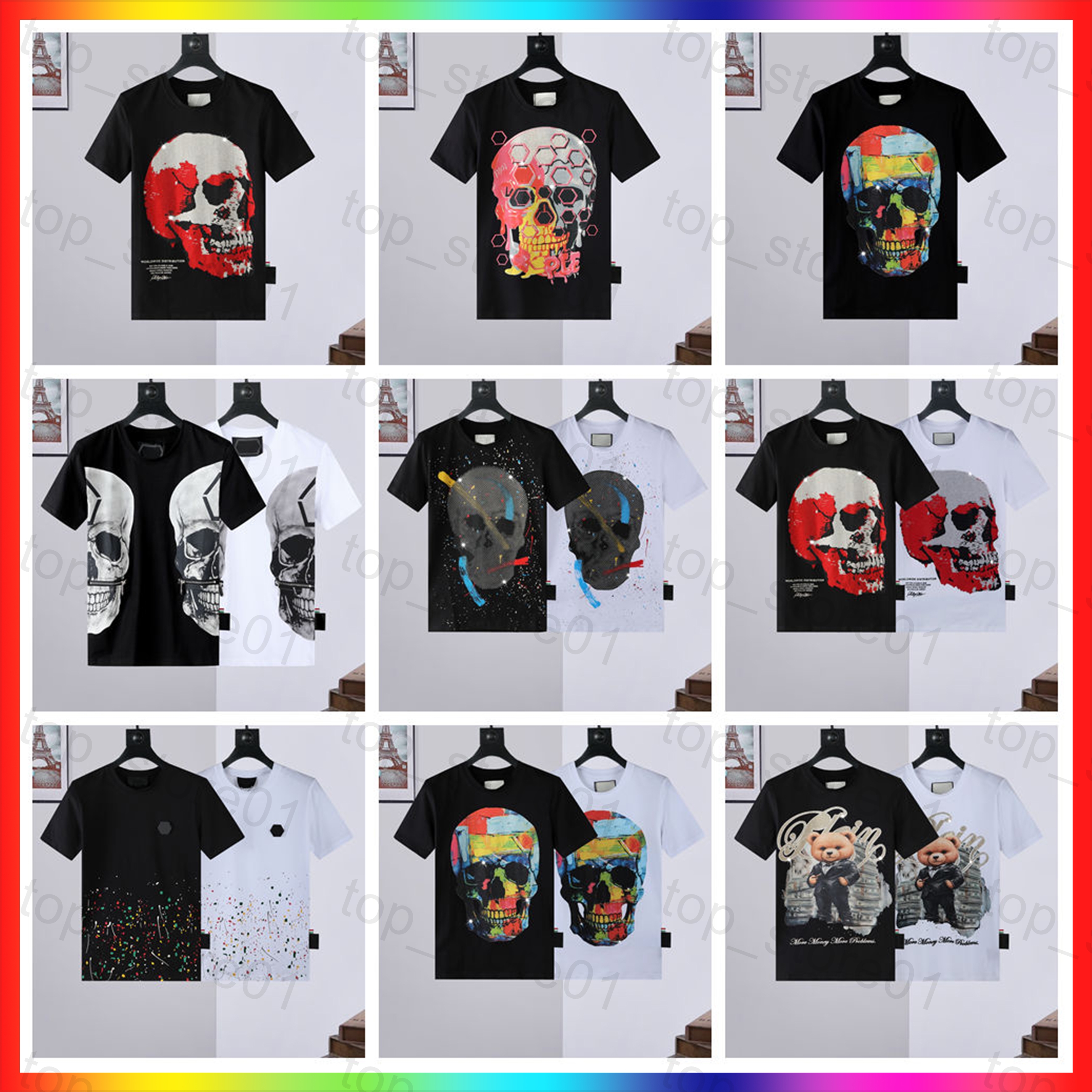 designers t shirt mens graphic t shirt germany Italy luxury Diamond T-shirt summer men skull letter 3D Dollar bear printing short sleeve fashion sli
