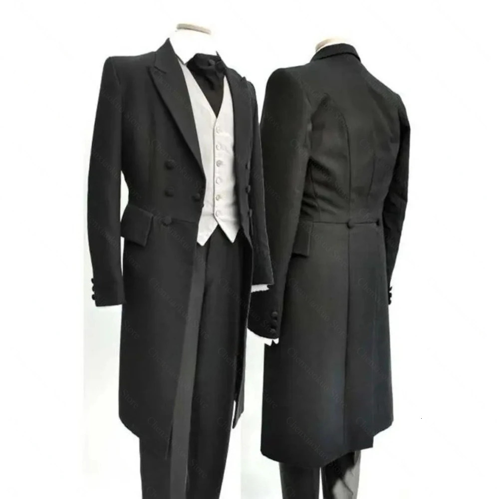 Men Suits Black Fashion Wedding Tailcoat Groom Chic Lapel Double Breasted Male Suit 3 Pieces BlazerVestTrousers 260612BANJIA