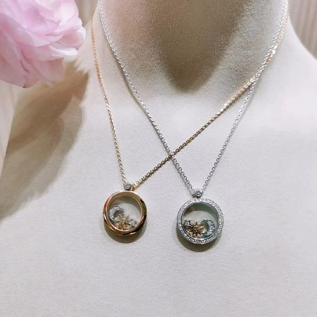 Designer Chopardlys Jewelry Family Necklace v Gold Plated Heart White Mother-of-pearl Bowknot Three-diamond Sun Moon Full Star Xiao Bang Collarbone
