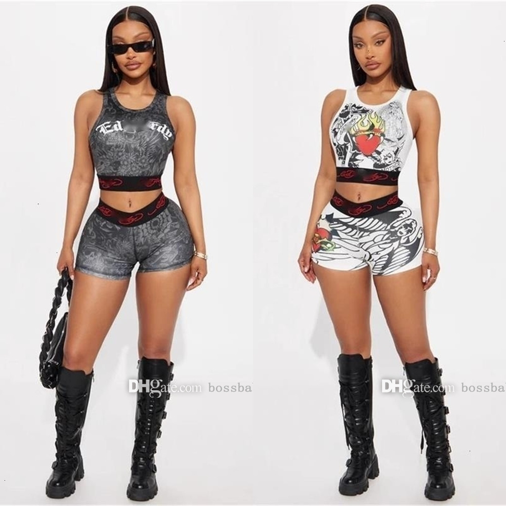 Designer Tracksuit Summer Two Piece Set Women Fashion Printed Tank Top Sexy Sleeveless Vest And Shorts Sets Casual Suit