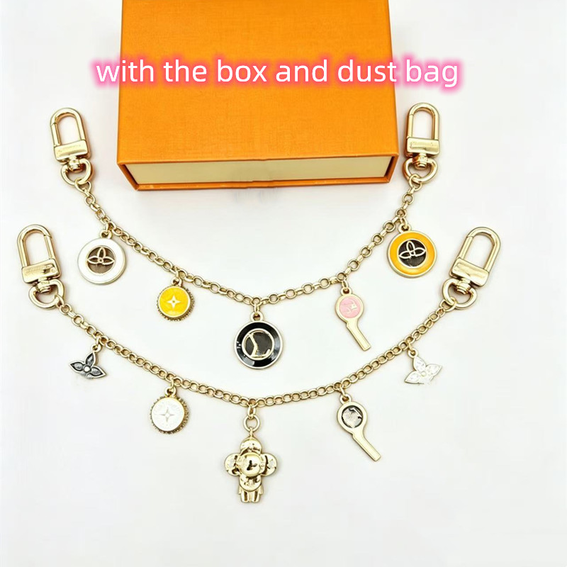 Mode Double couche en métal sac chaîne breloques Multi lettre florale pendentif sac à main sangle décor porte-clés détachable ressort fermoir sac
