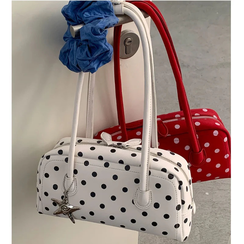 Korean-style Polka Dot Women Handbag Retro Large Capacity Shoulder Bag Underarm Bag High-quality Minimalist Bowling Bag Tote Bag 260615BJ