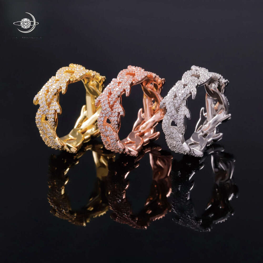 Spiked Design Mossanite Fine Jewelry 925 Sterling Silver Hip Hop for Men Women Moissanite Diamond Cuban Ring