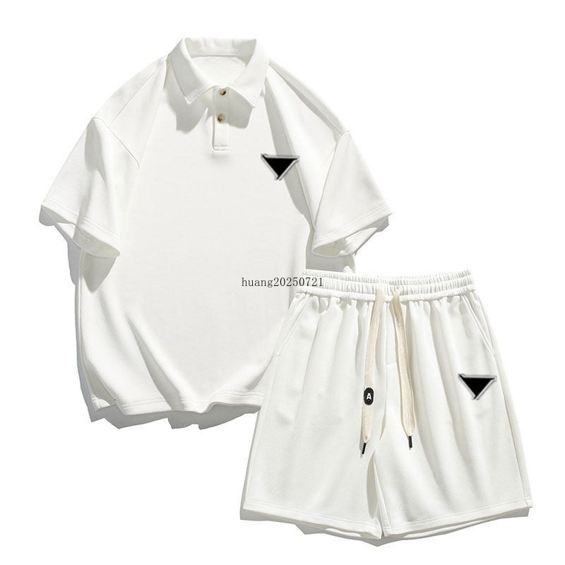 Designer Sportkledingset voor heren Zomer Herenoverhemdset Kleur geblokkeerd Open kraag Schapenkatoenen overhemd Casual shorts met korte mouwen Stra