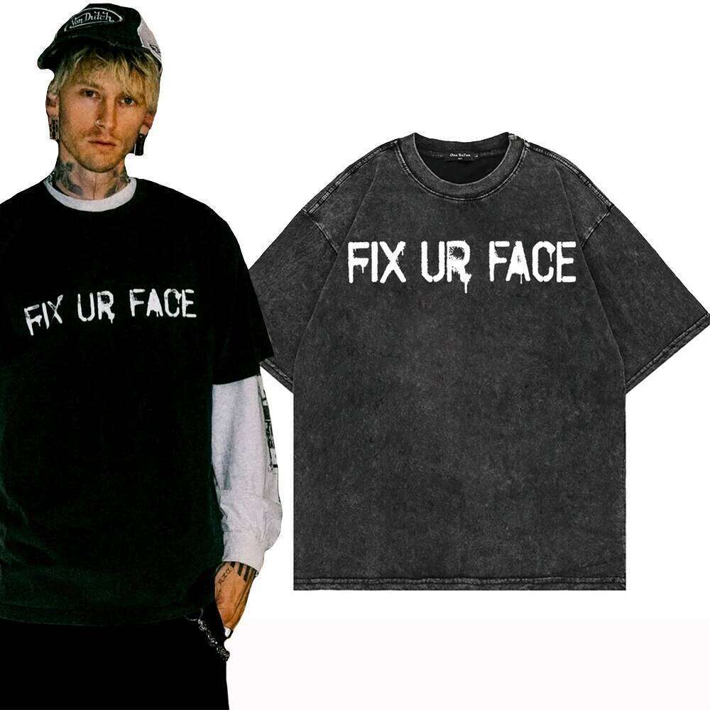 100% Cotton Vintage Washed Mgk The Lost Americana Tour 2026 Tshirt Men Machine Gun Kelly Fix Ur Face Loose Acid Wash Tees Shirts W260616