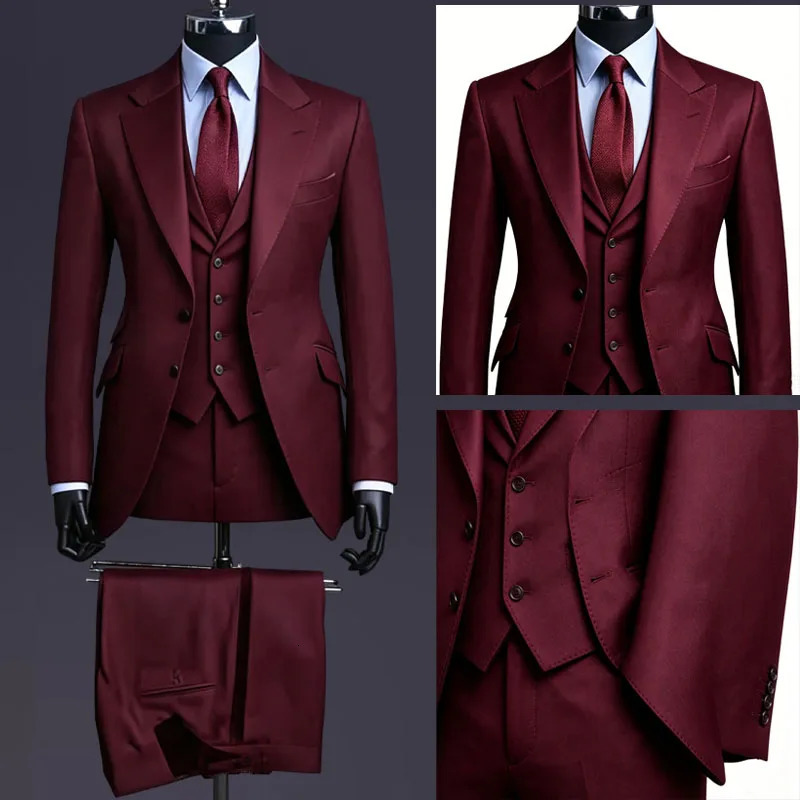 Mens Suit 3 Pieces Classy Wedding Tuxedos Slim Fit Vest Trousers Ensemble Spring Summer Business Parties Formal Occasions 260612BANJIA