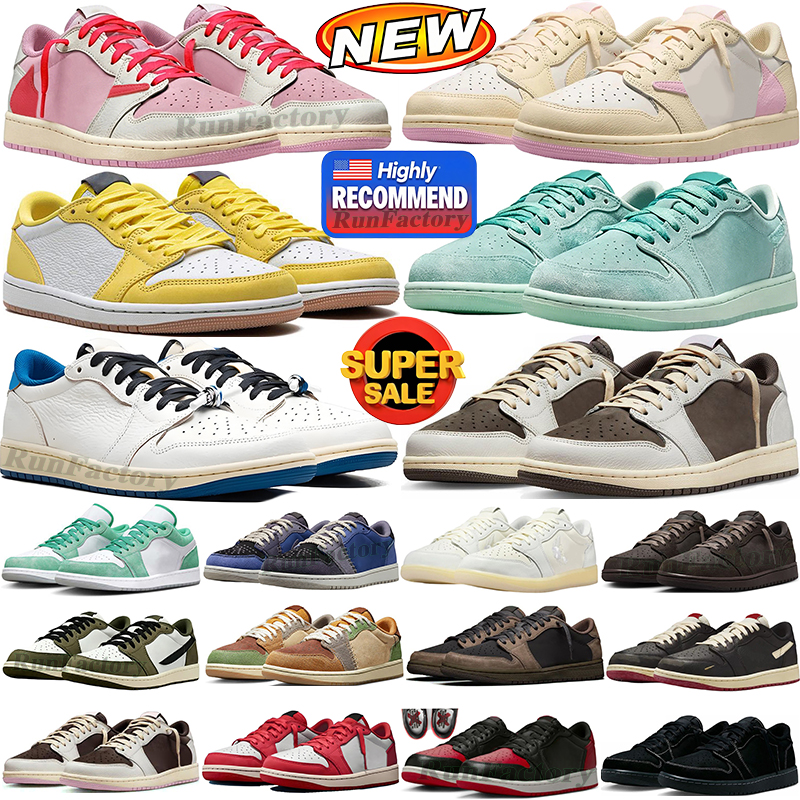 Designer 1s Low travi travis Basketball scottshoe Shoes 1 Sky Pink Black White Shadow 2.0 University Blue UNC Bred Toe Light Smoky Grey Mens Women O