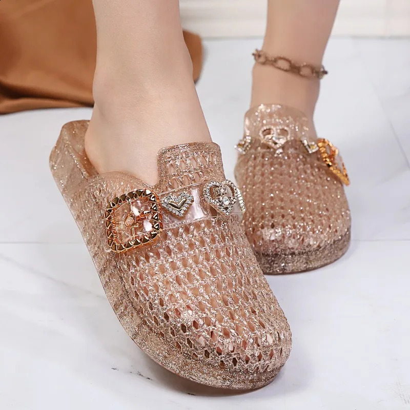 Womens jelly crystal opentoe slippers summer style fashionable womens beach sandals hollow n nonslip 260613BJ
